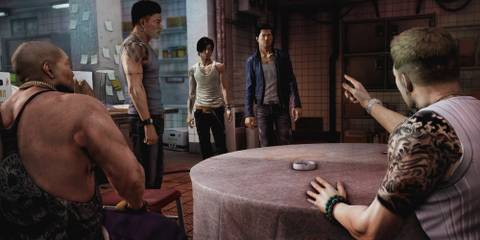 A group of characters talking in Sleeping Dogs