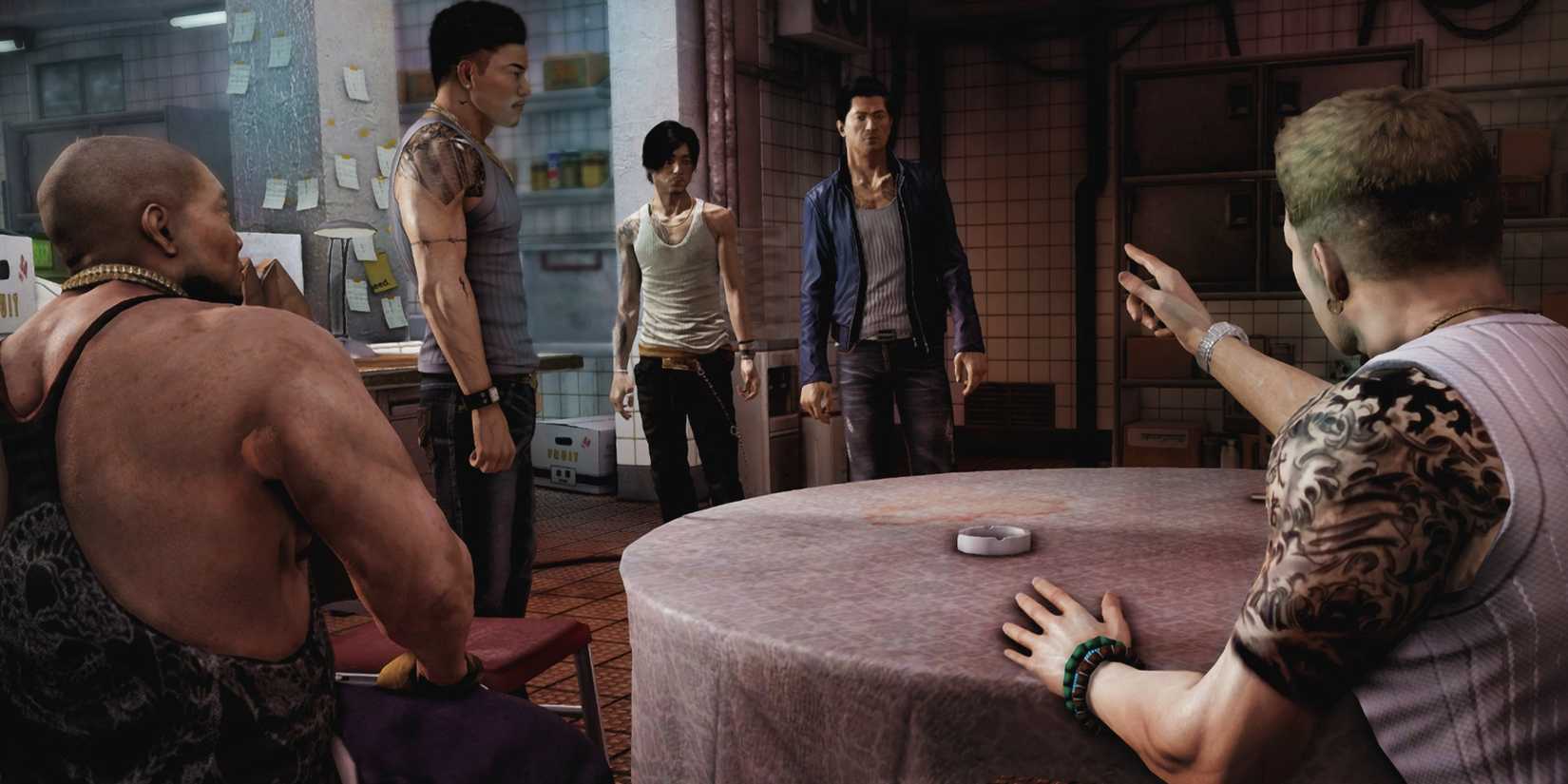A group of characters talking in Sleeping Dogs