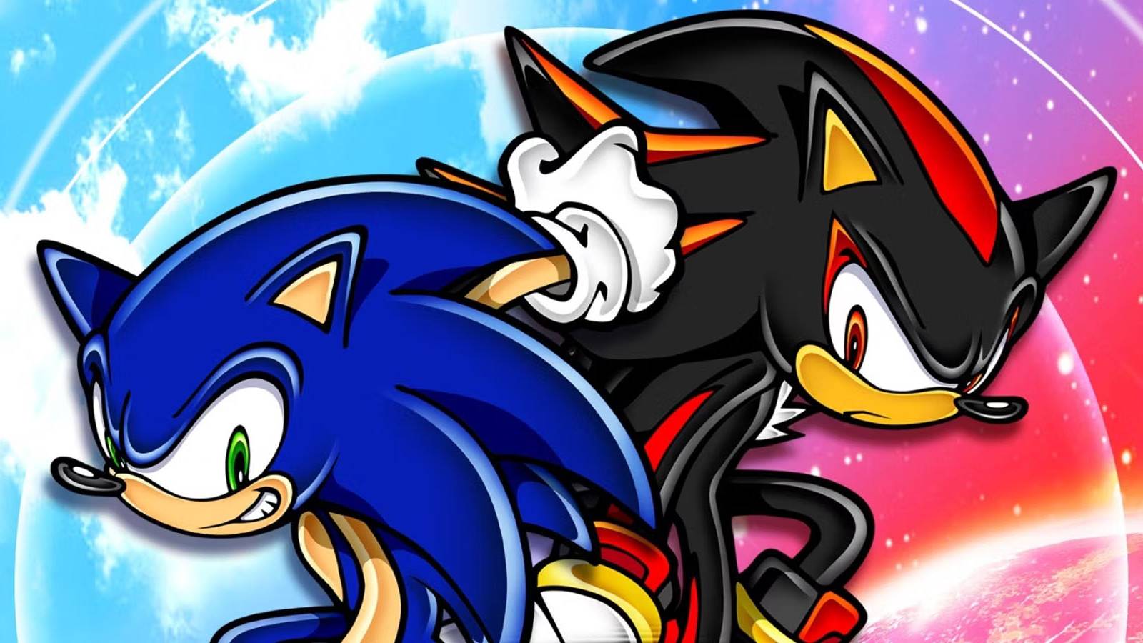 A promotional image of Sonic and Shadow for Sonic Adventure 2.