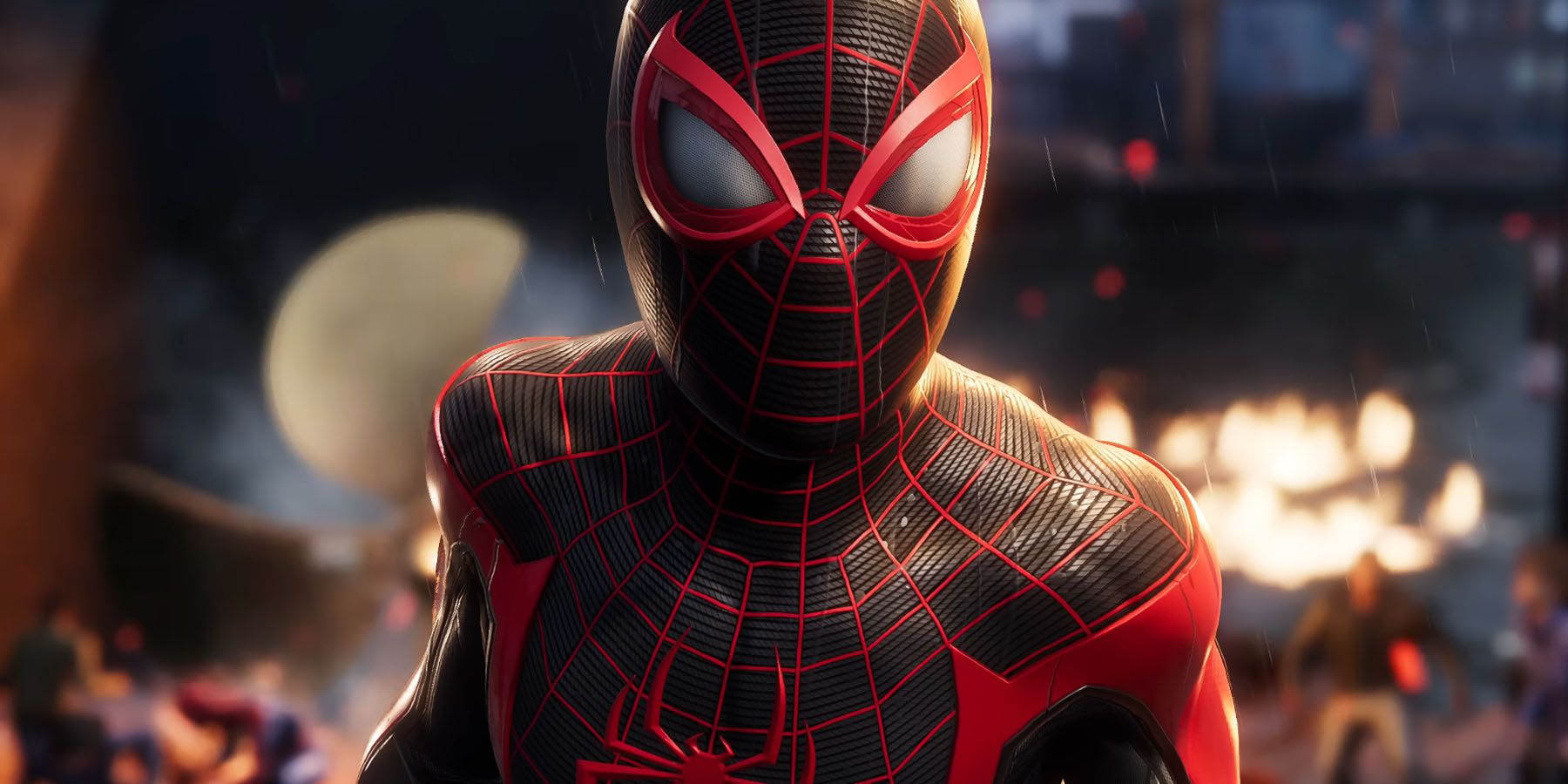 A close up of Miles Morales in his Spider-Man costume in Insomniac's Spider-Man 2