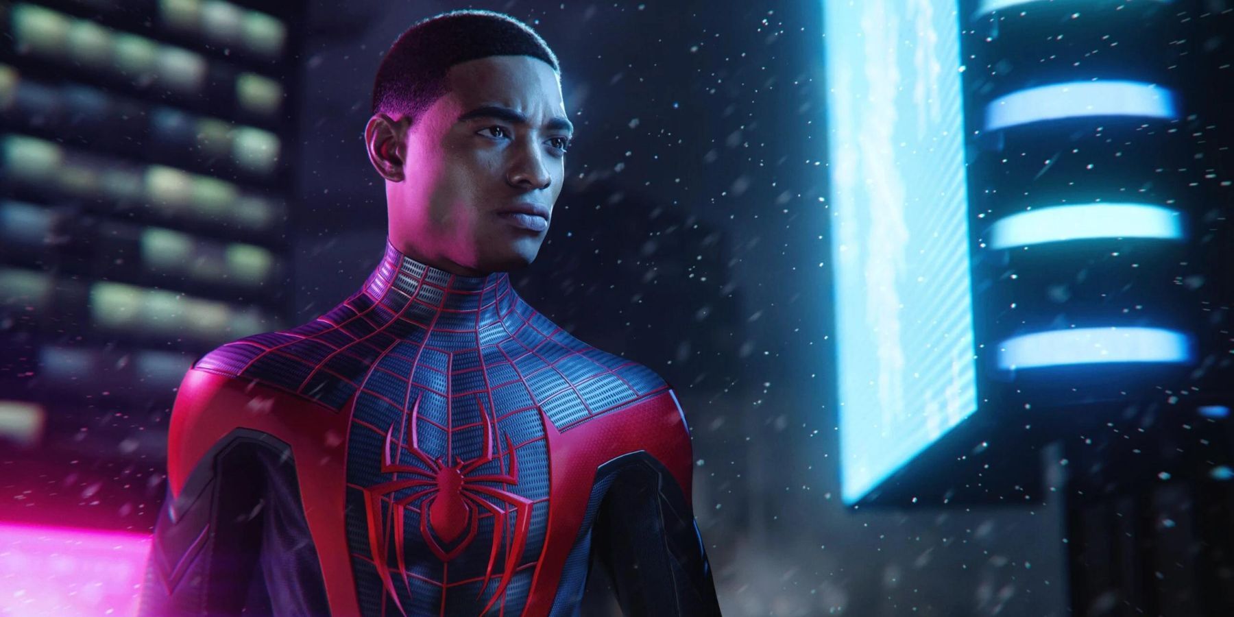 Miles Morales in Spider-Man 2 doing a serious face