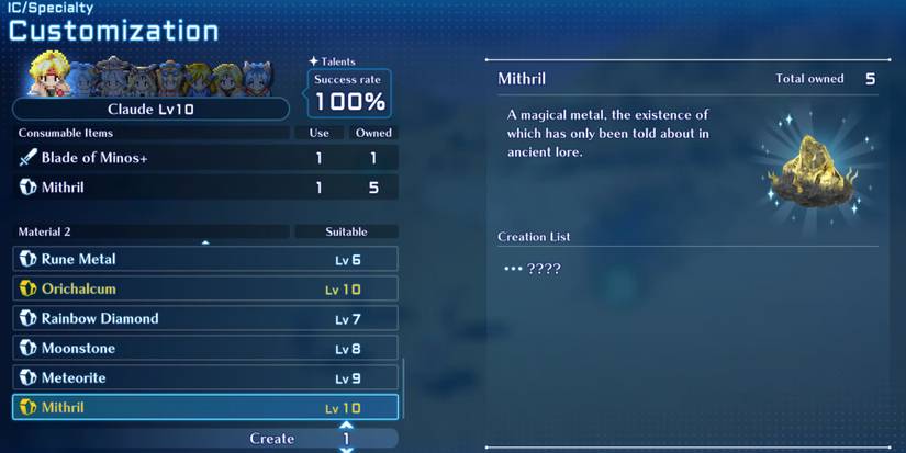 Star Ocean 2 - crafting the Blade of Minos into the Aeterna Sword