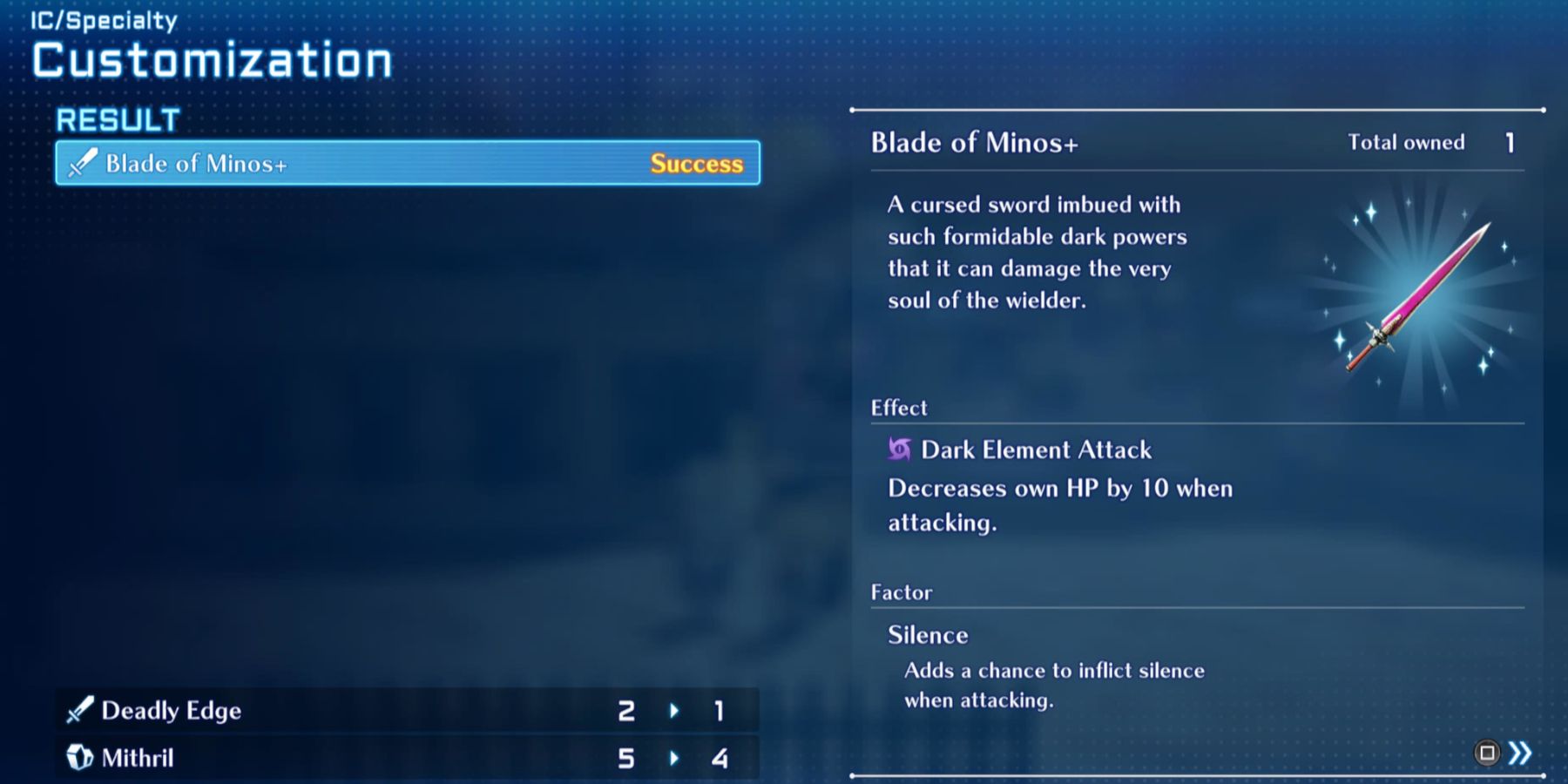 Star Ocean 2 - crafting the Blade of Minos
