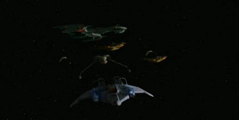 Bashir's Terran Raider zooms away from Klingon pursuers in the Mirror Universe.