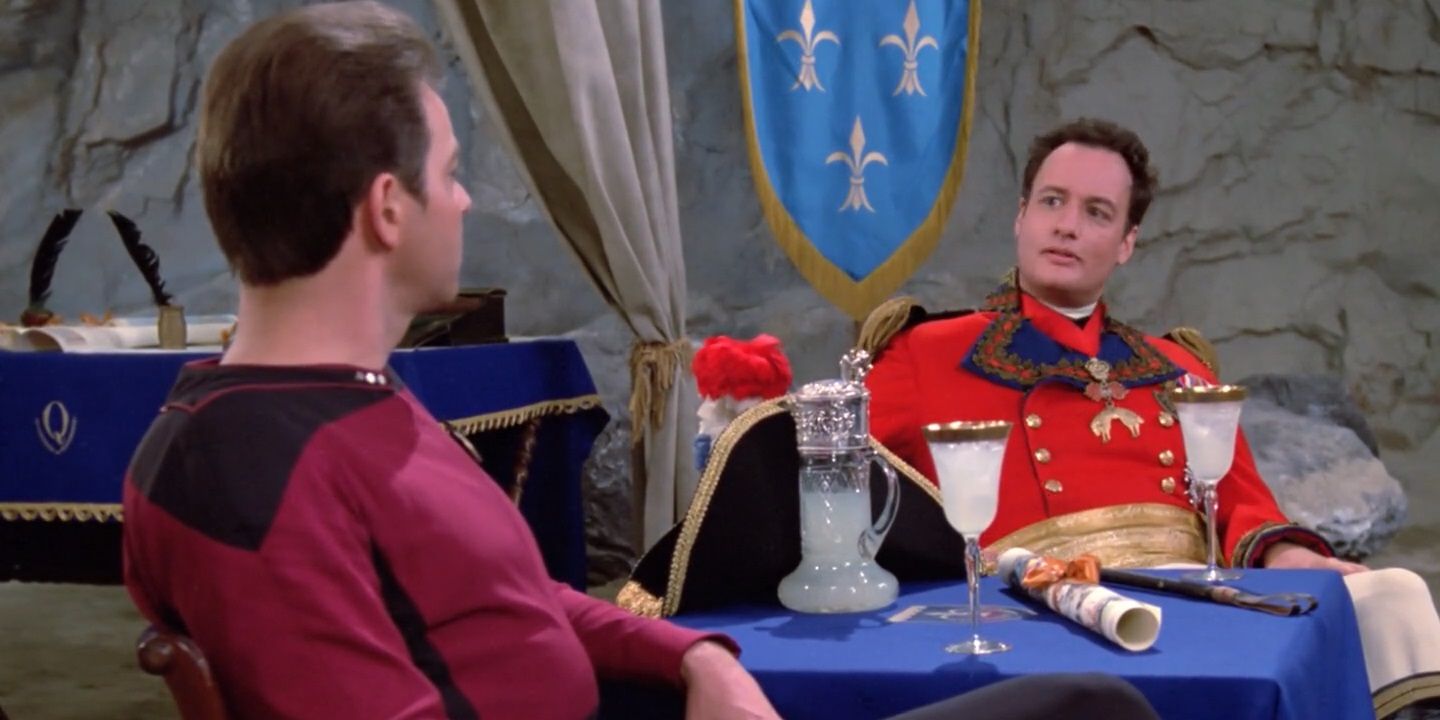 Riker and Q in the episode "Hide and Q".