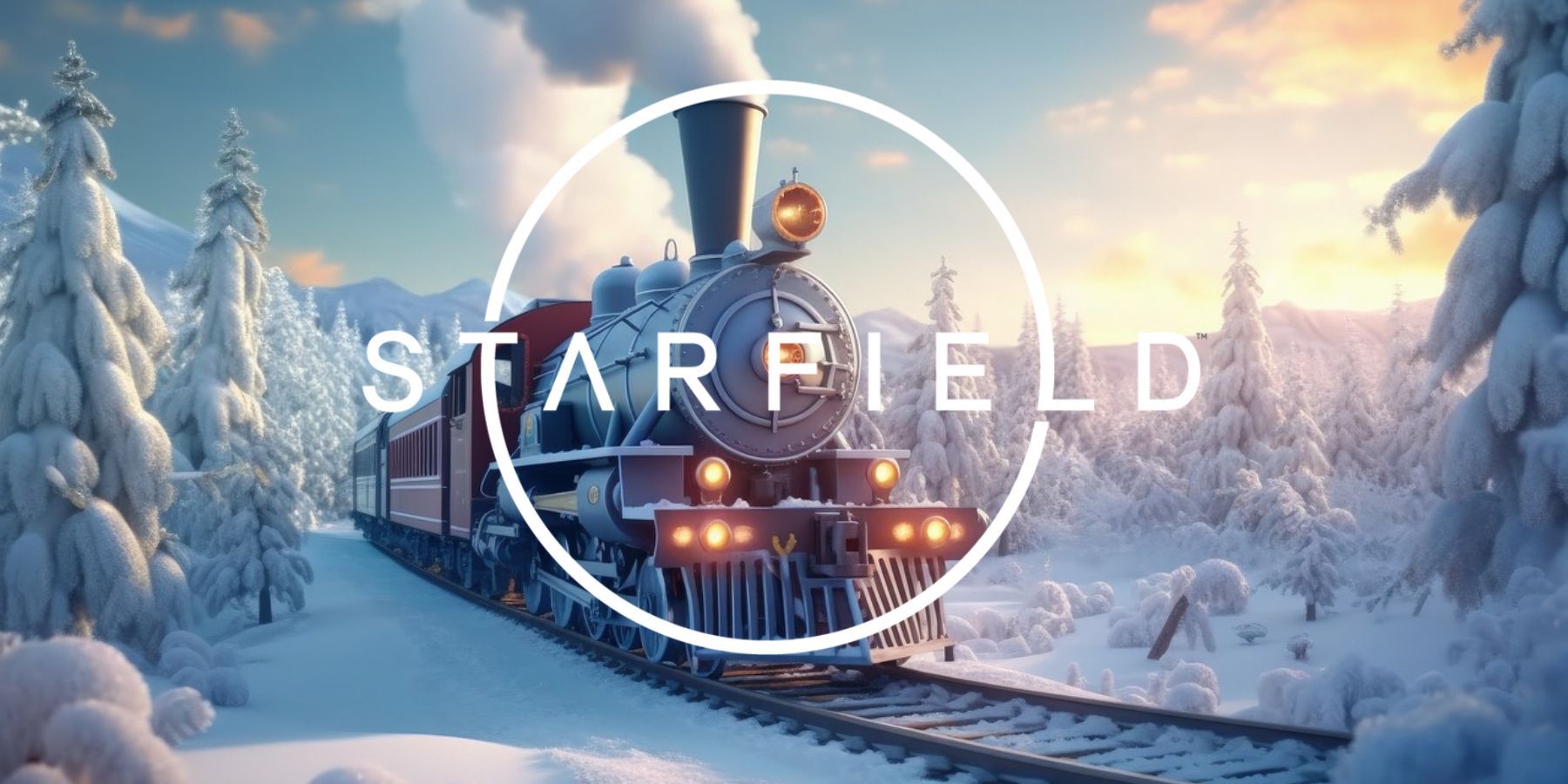 A Christmas train featuring the Starfield logo