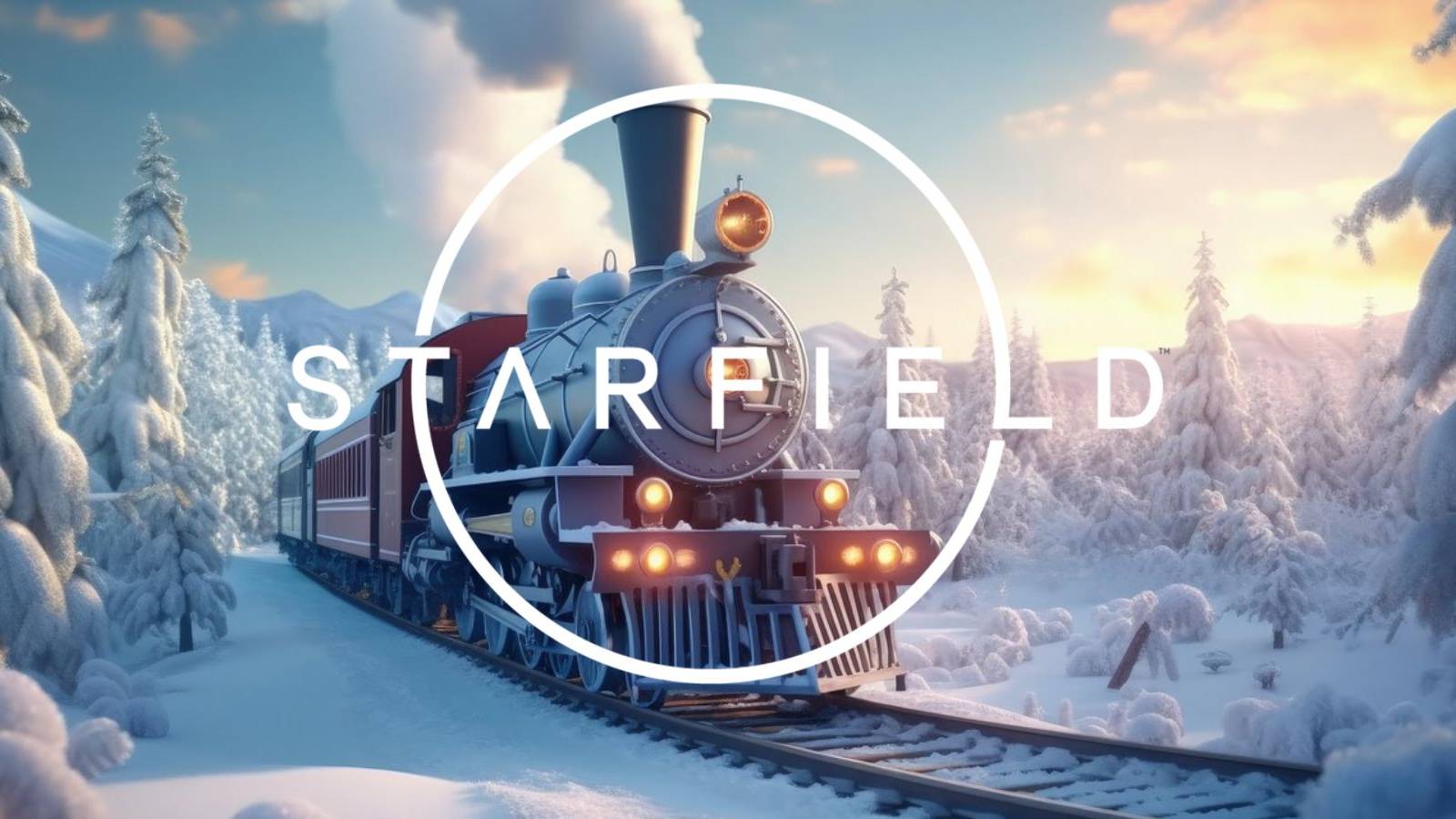 A Christmas train featuring the Starfield logo