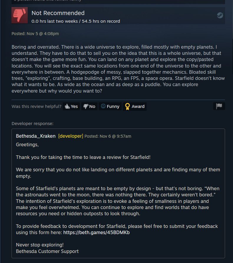 Bethesda Is Responding To Negative Starfield User Reviews