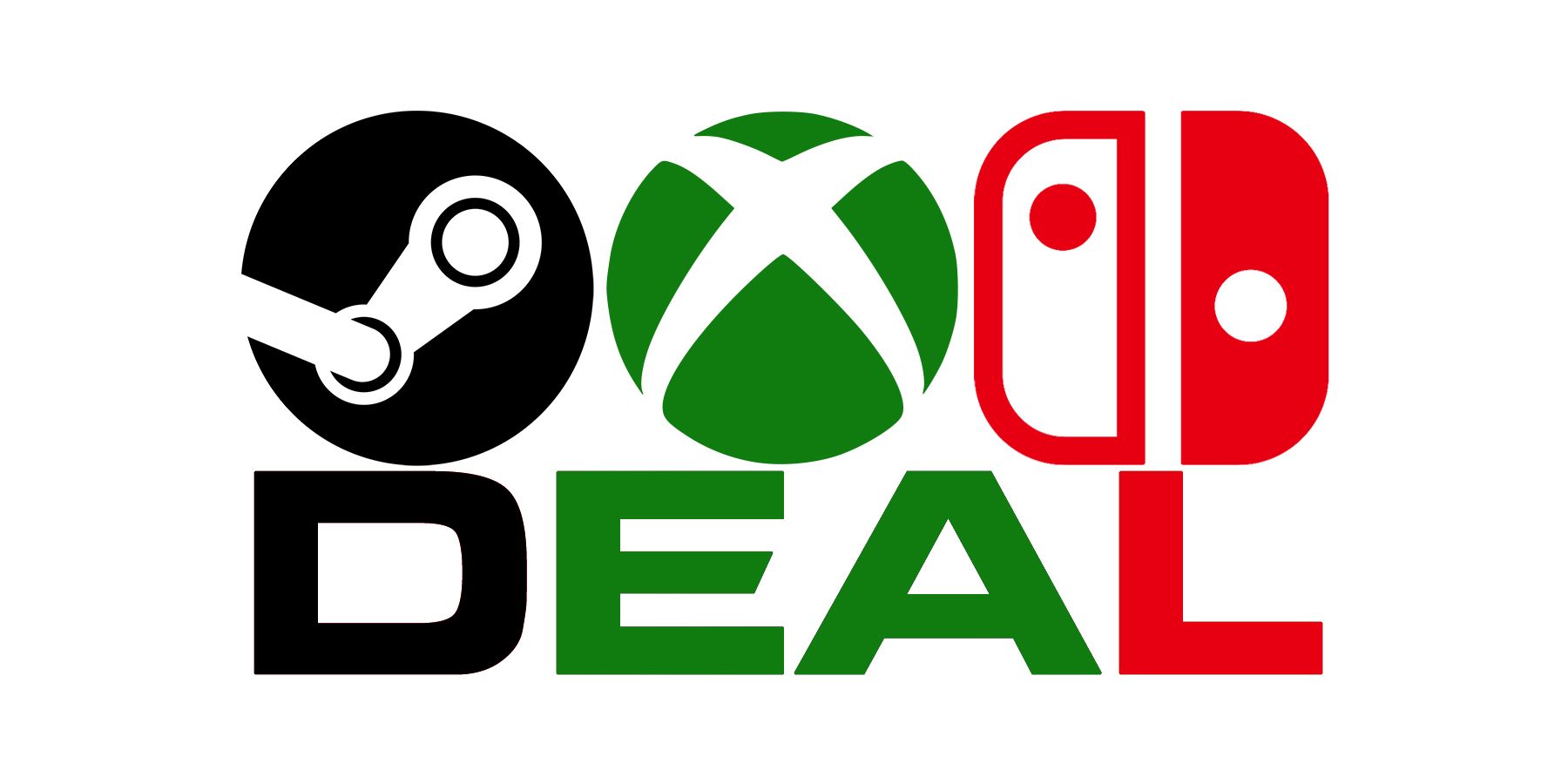 Steam Xbox Switch logo submarks above DEAL alert on white background