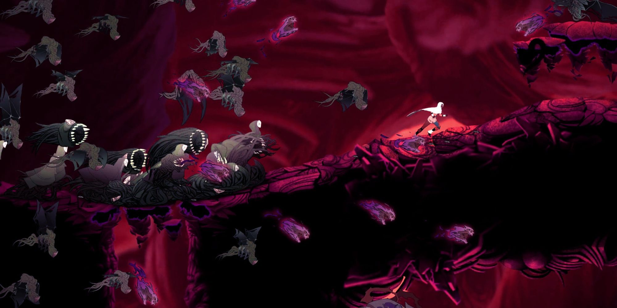 A player running away from foes in Sundered
