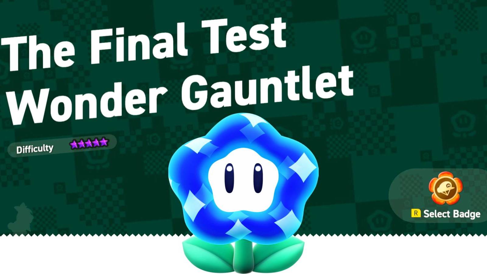 A Wonder Flower on the title card for The Final Test from Super Mario Bros. Wonder