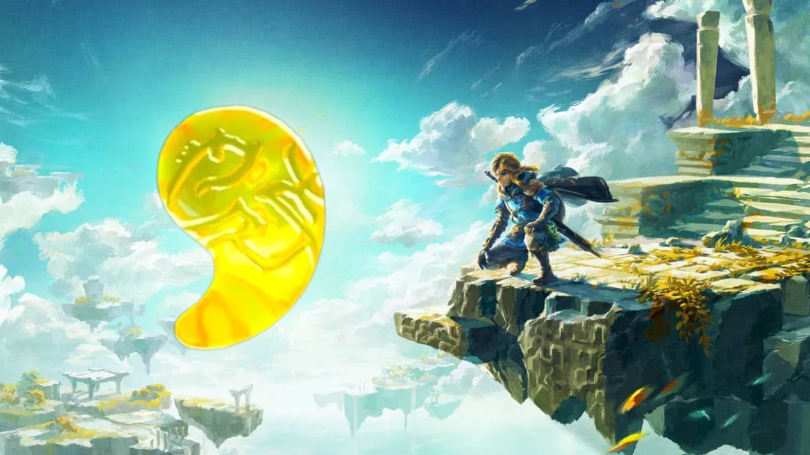 Link looking at a Secret Stone in Tears of the Kingdom art