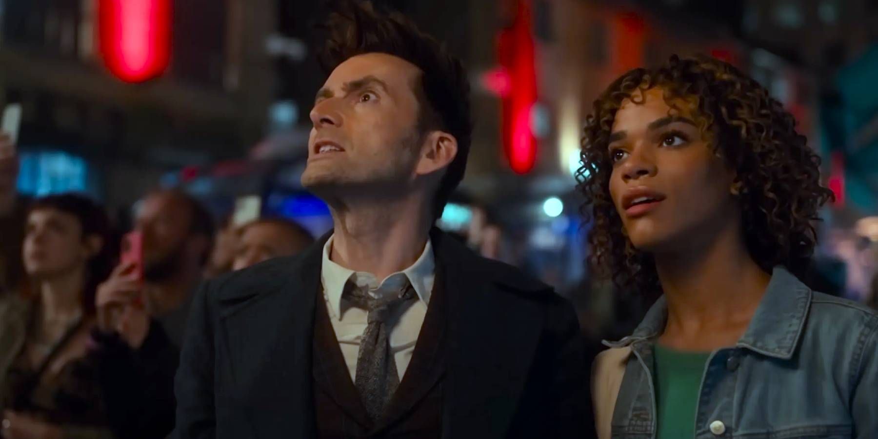 David Tennant as The Doctor and Yasmin Finney as Rose Noble in Doctor Who