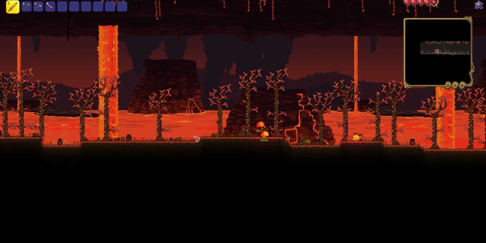 A lava biome in Terraria