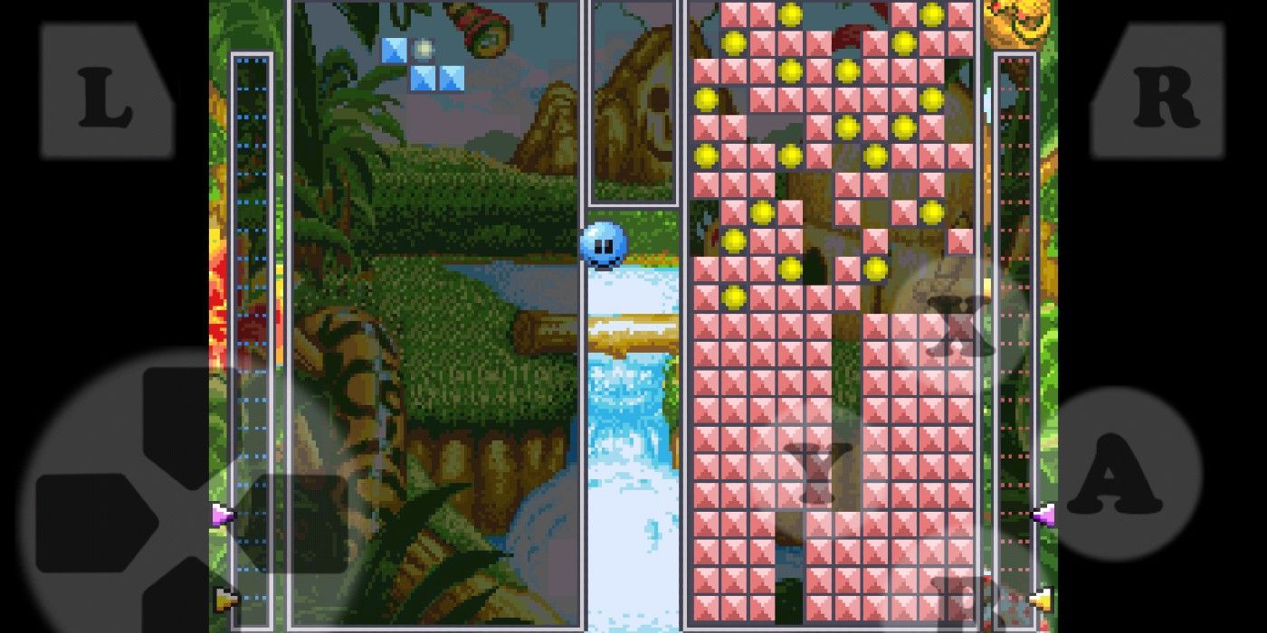 Tetris Battle Gaiden multiplayer with prehistoric backdrop