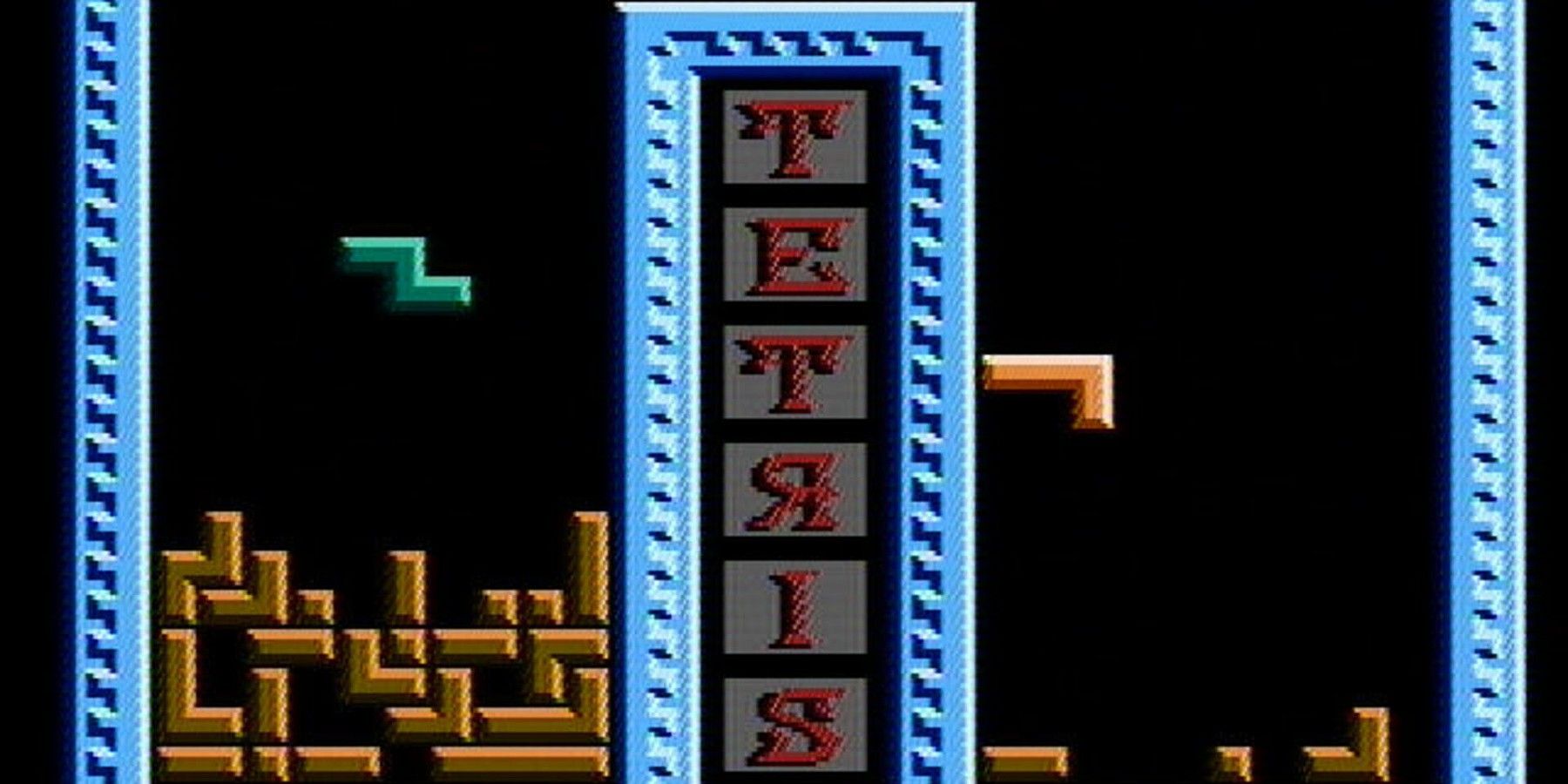 Tetris Tengen version with letters spelled in multiplayer