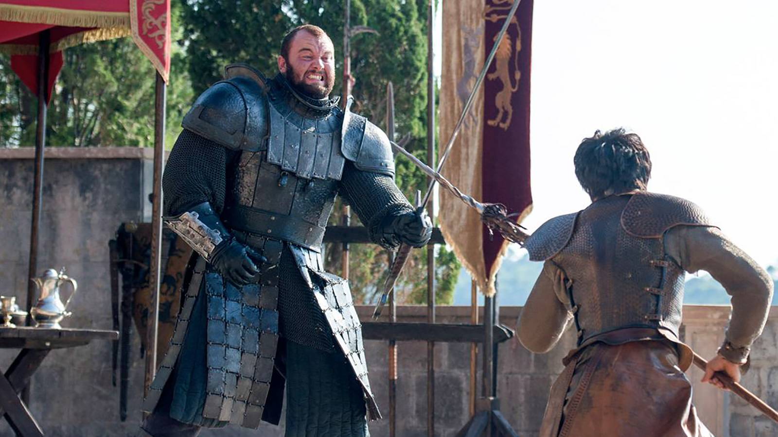 The Mountain duels Oberyn Martell in Game of Thrones.