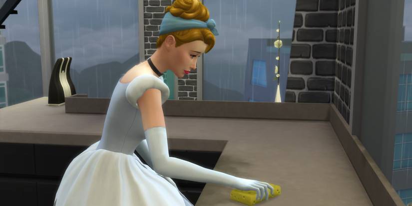 The Sims 4 version of Cinderella enjoys cleaning as part of the Disney Princess Challenge