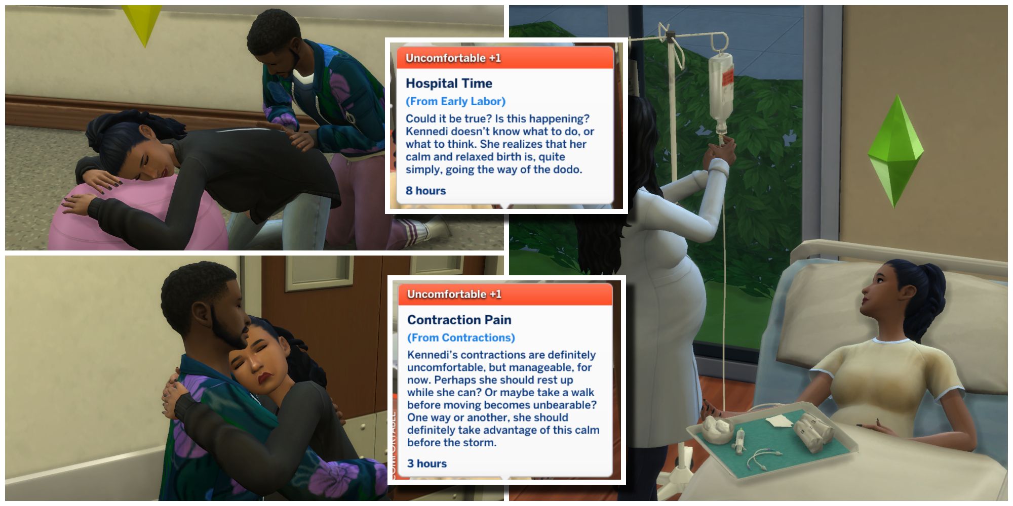 Las Sims embarazadas y sus parejas deben afrontar las luchas del parto prematuro con Childbirth Mod de Pandasama.