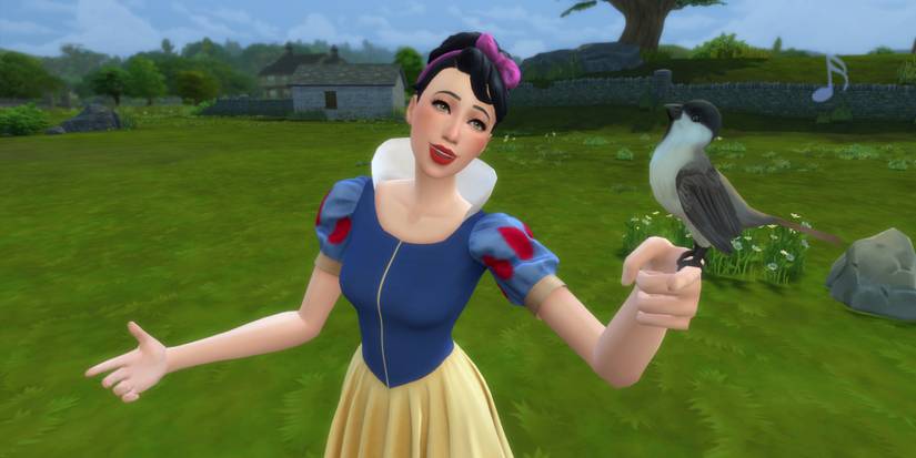The Sims 4 version of Snow White sings to birds for the Disney Princess Challenge