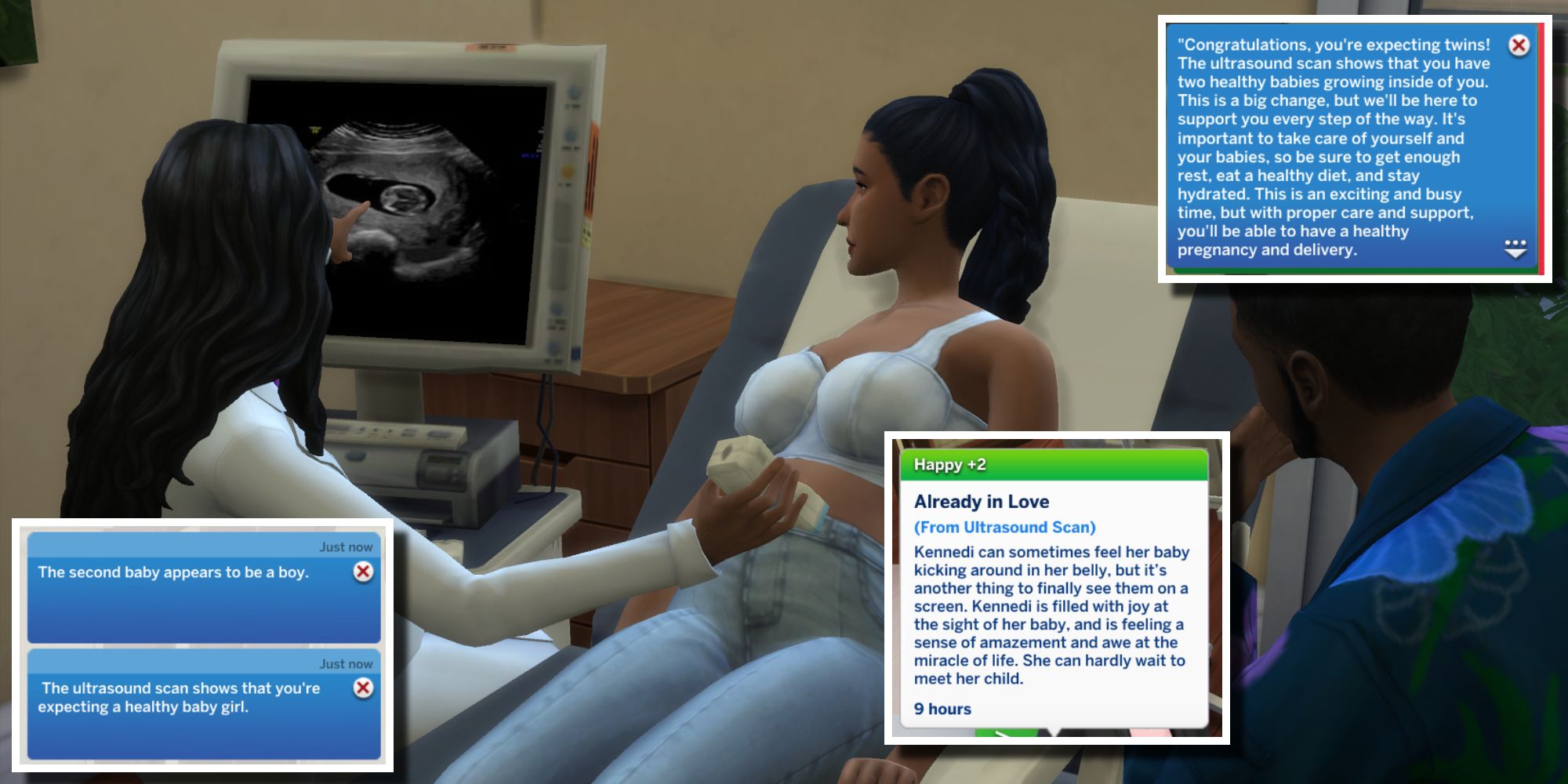 Las Sims embarazadas pueden hacerse una ecografía para compartir con amigos y familiares con el Mod Parto de Pandasama.