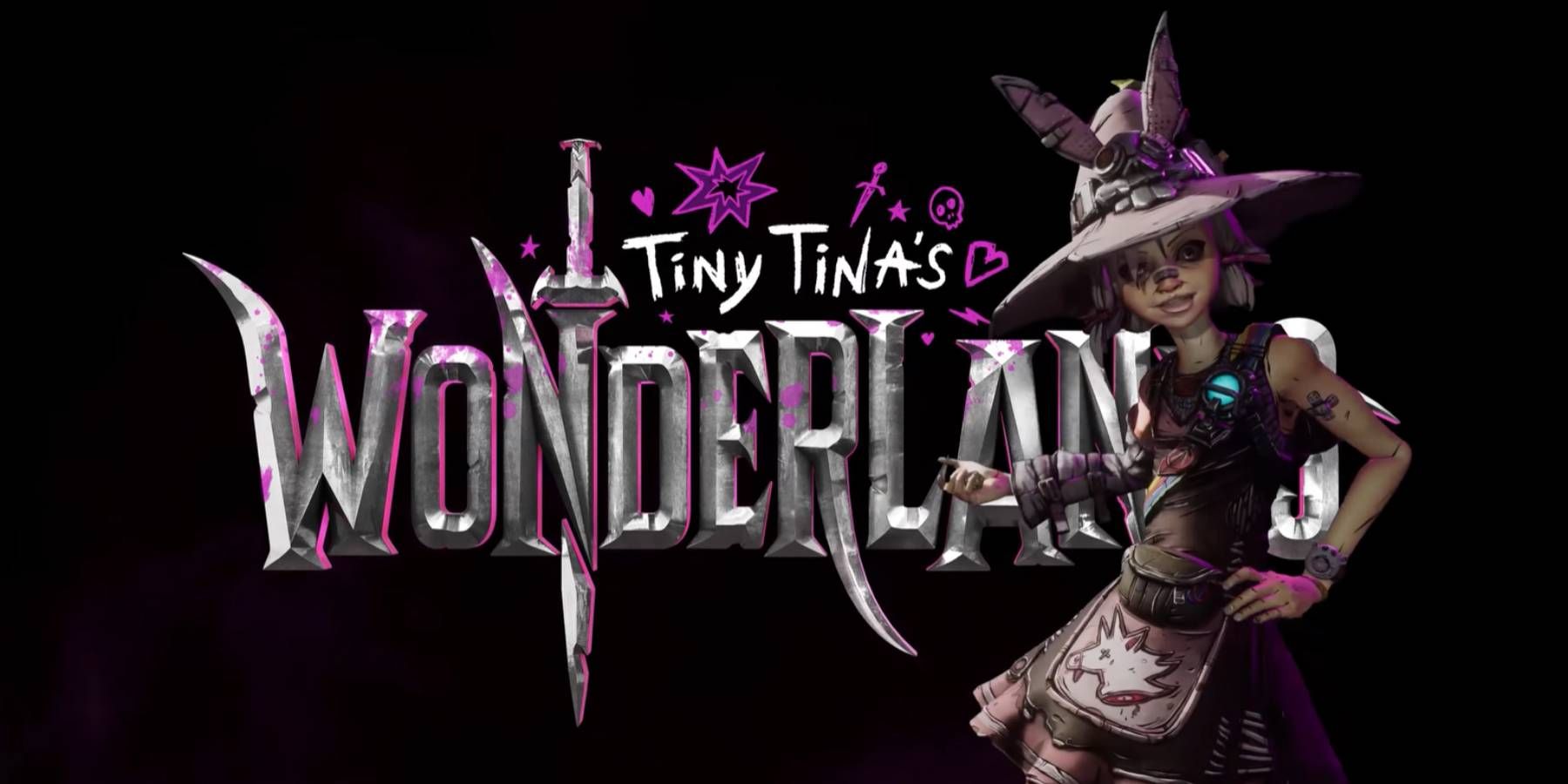 Tiny Tina with the game logo from Tiny Tina's Wonderlands' reveal trailer