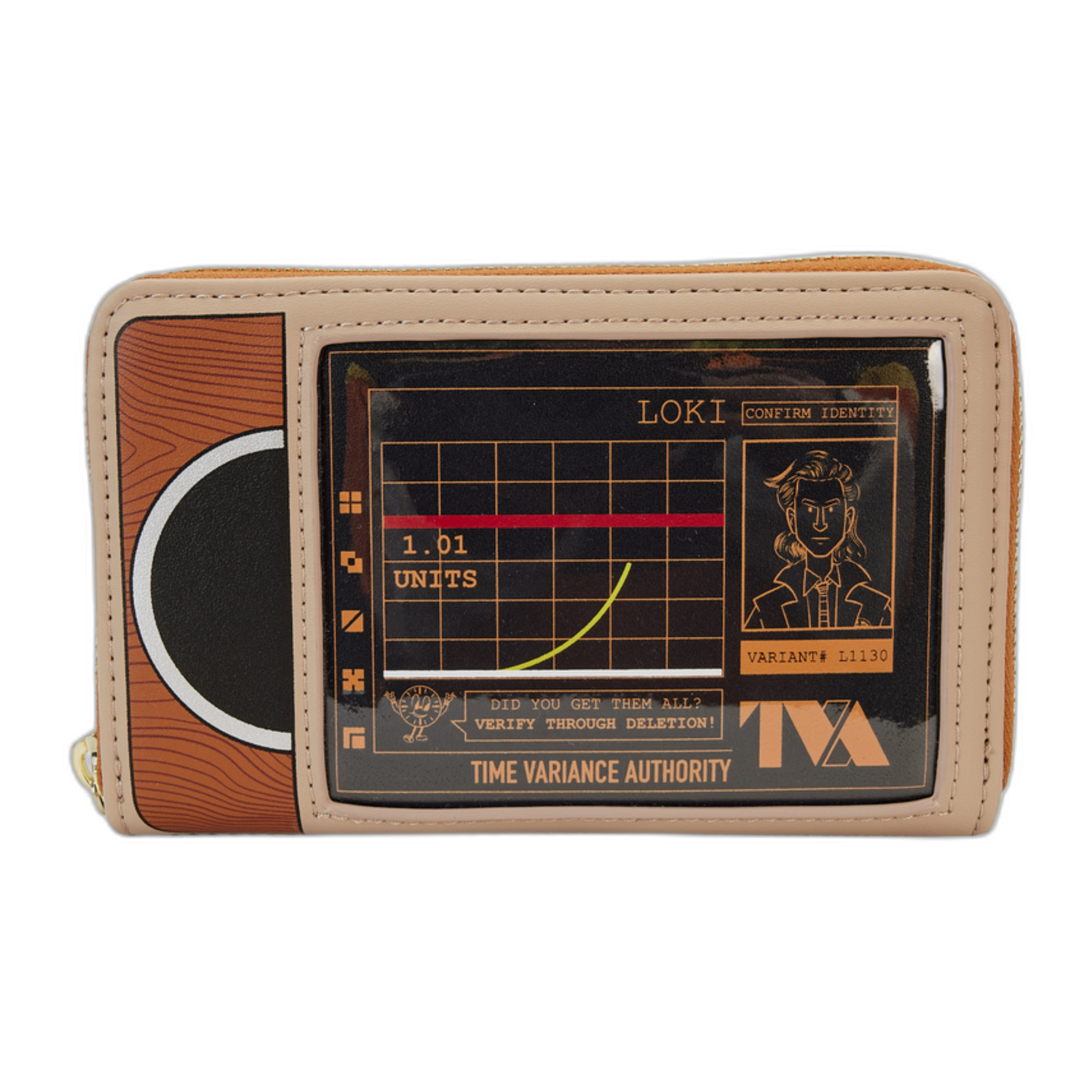 Wallet inspired by the Disney Plus show Loki, resembling a TVA variant tracker and detecter design for the wallet's appearance.