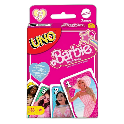 Uno game themed after Barbie the Movie.