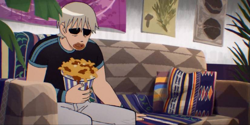Todd eating poutine in Scott Pilgrim Takes Off