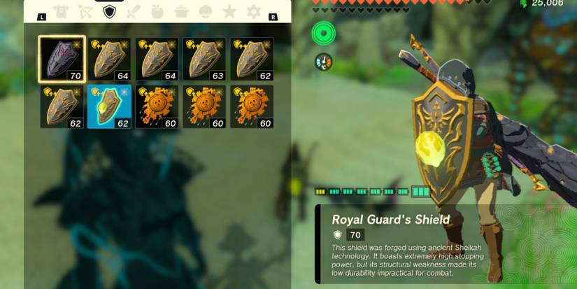 Shock Fruit attached to a shield in Link's inventory