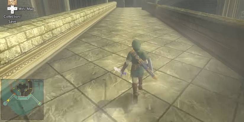 link on a bridge in hyrule castle