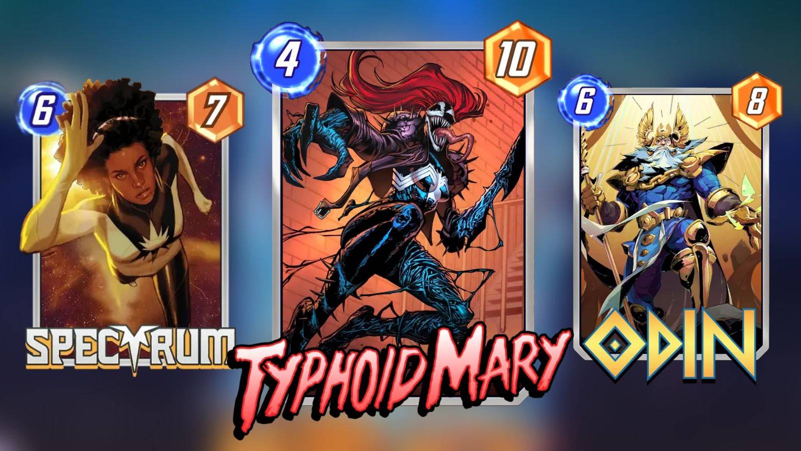 typhoid mary, spectrum, and odin in marvel snap.