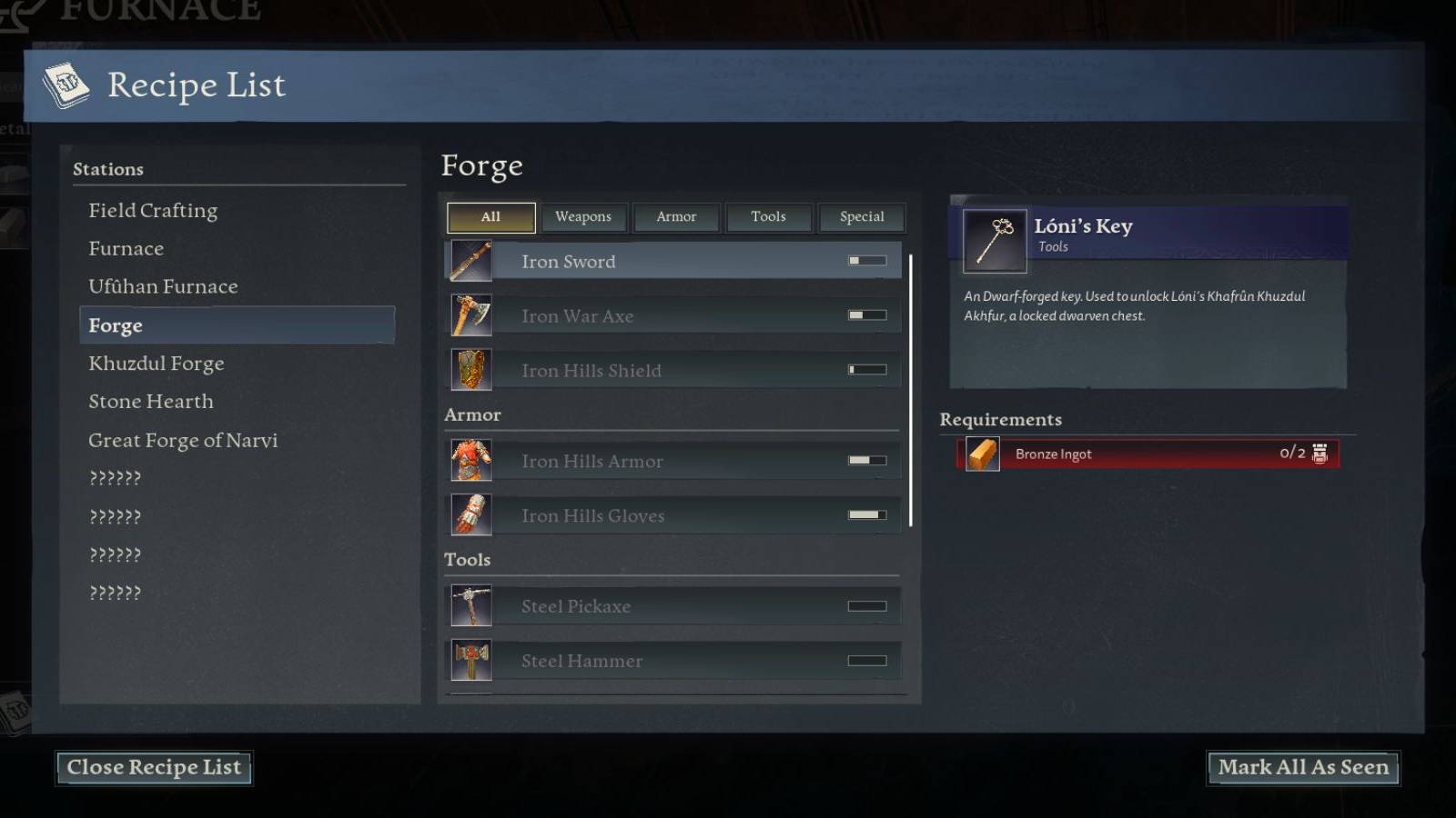 loni's key recipe return to moria