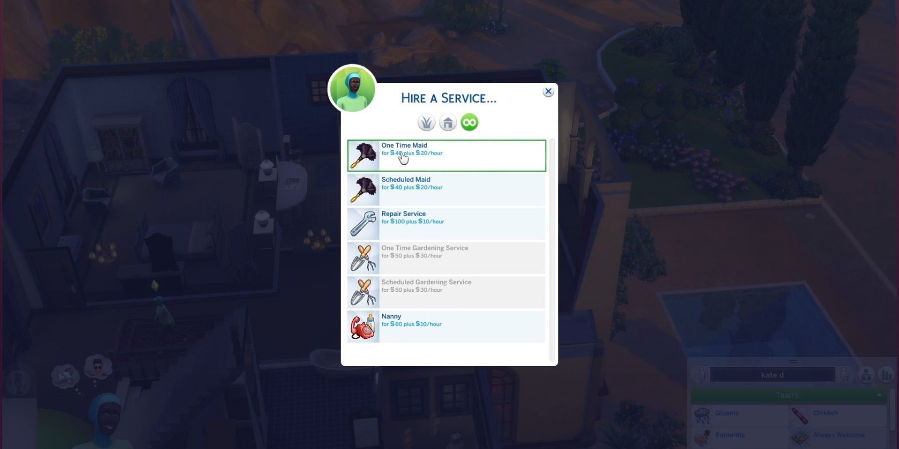 hire a service the sims 4