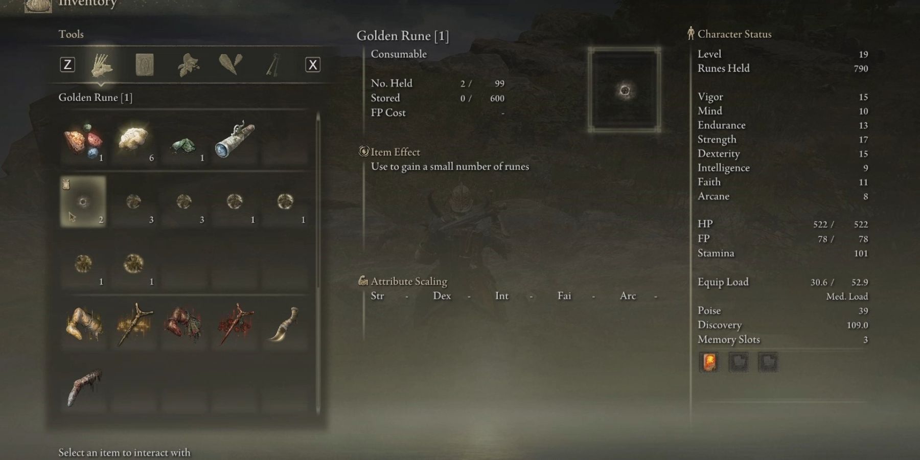 golden rune 1 in inventory elden ring