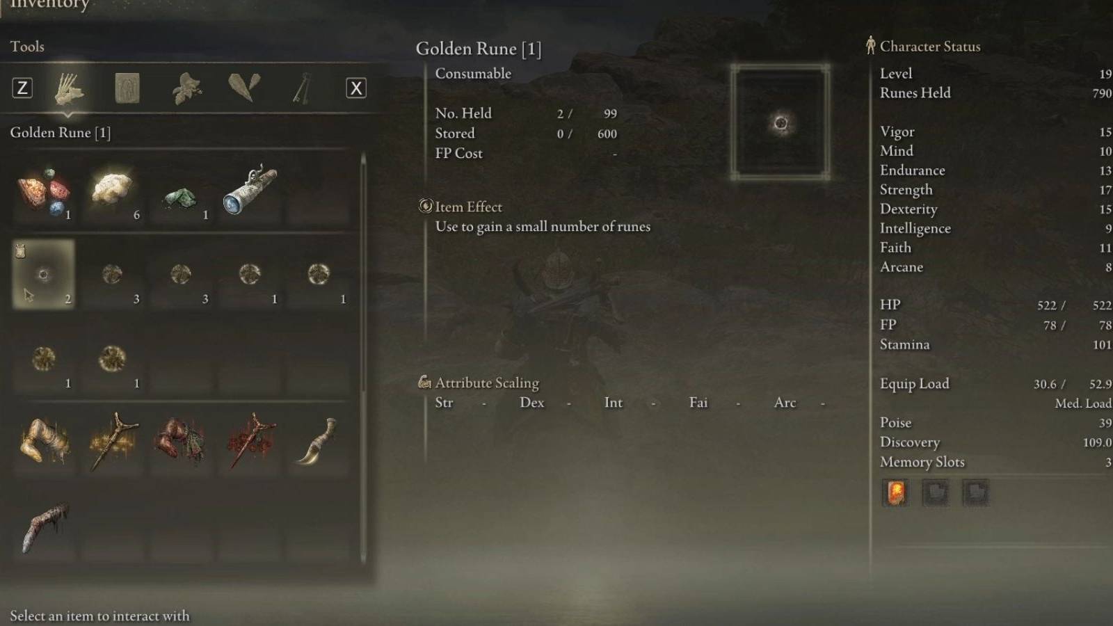 golden rune 1 in inventory elden ring