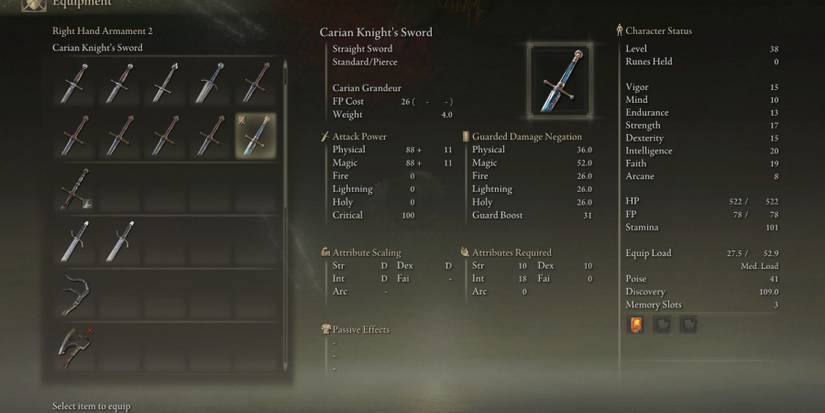 carian knight's sword in inventory elden ring