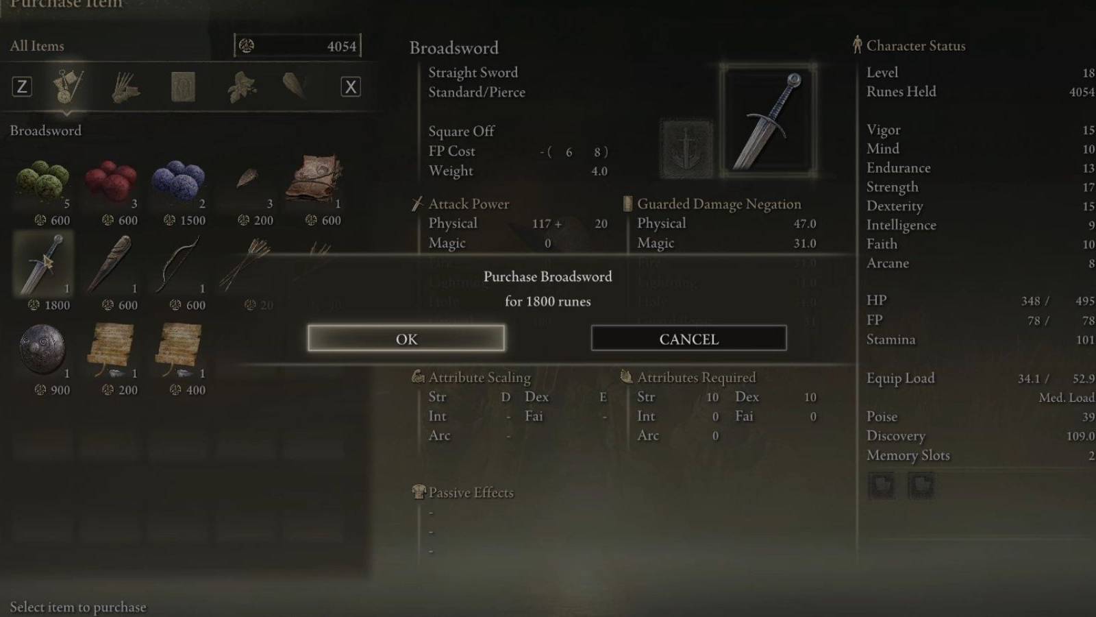 broadsword stats elden ring