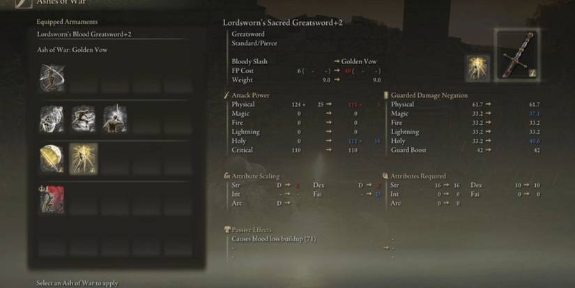 equipping ash of war golden vow elden ring