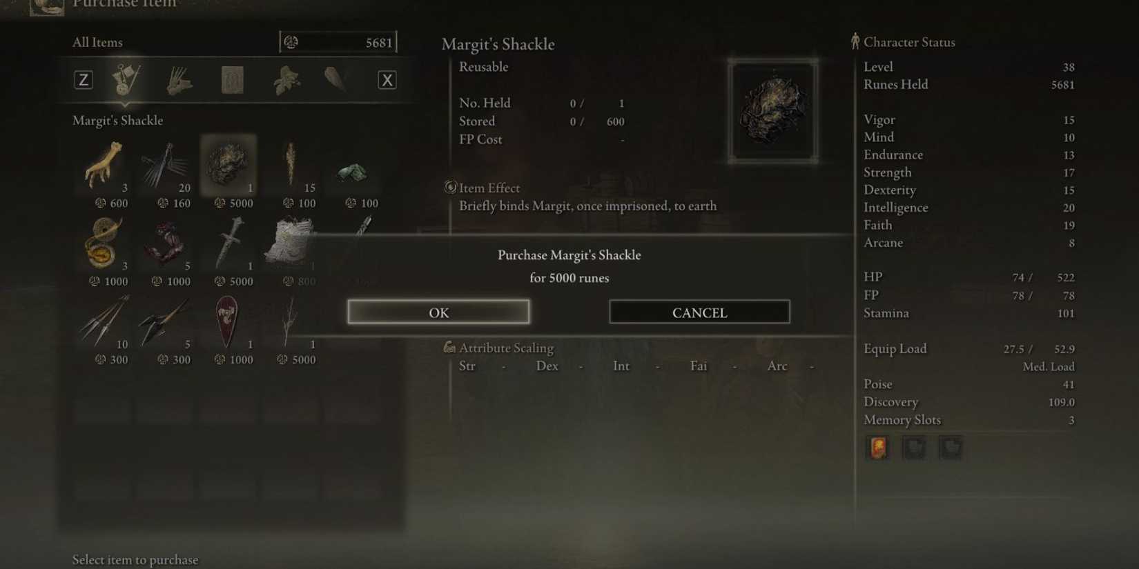 margit's shackle in inventory elden ring