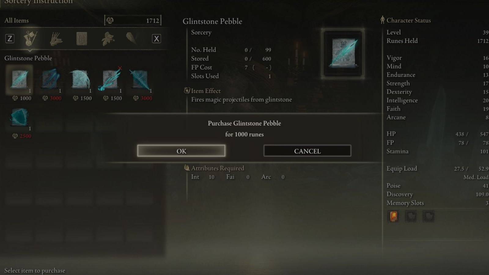 purchasing glintstone pebble elden ring
