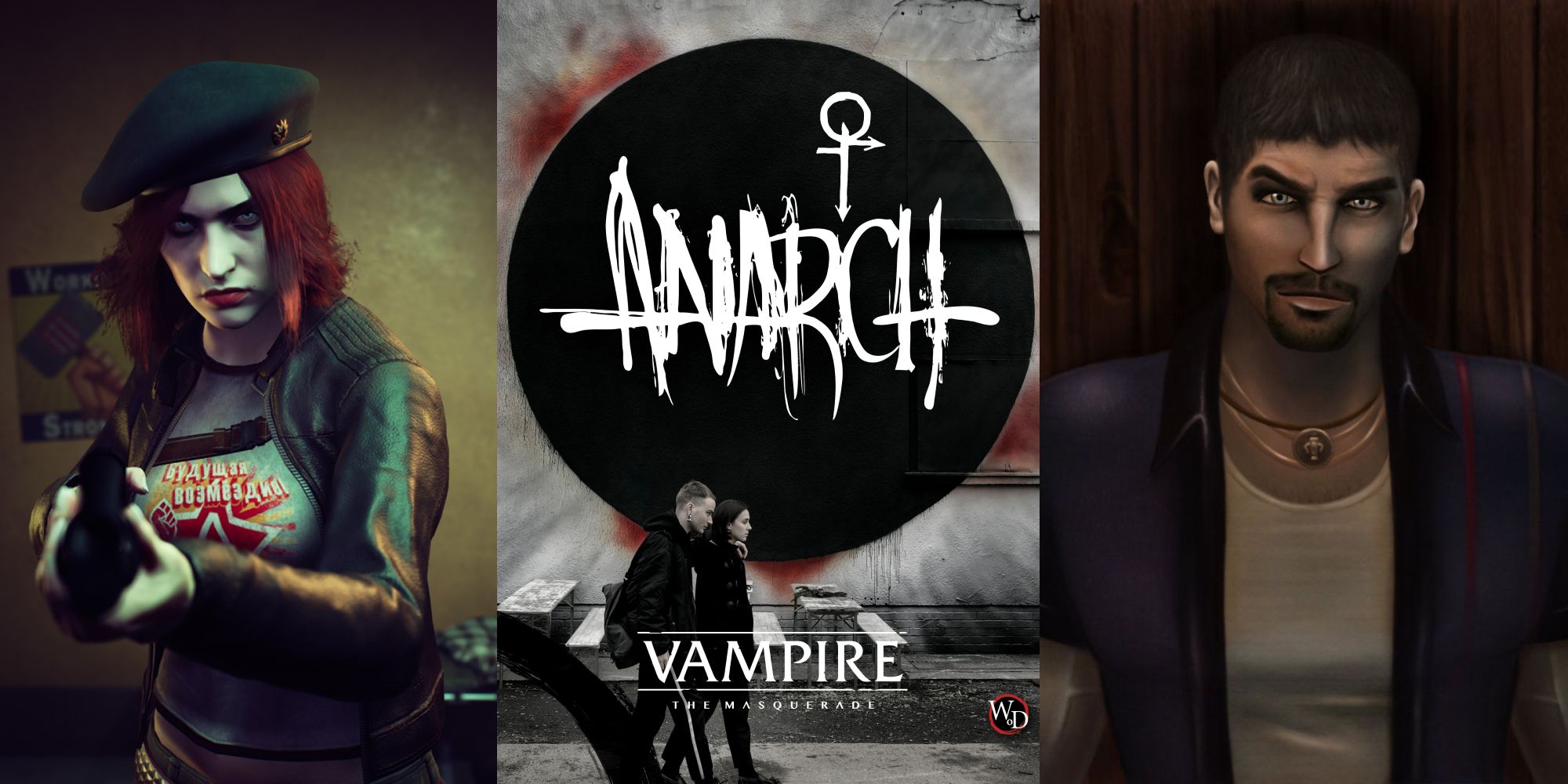 Vampire_ The Masquerade - Tips For Role-Playing An Anarch split image Damsel, source book cover, Nines