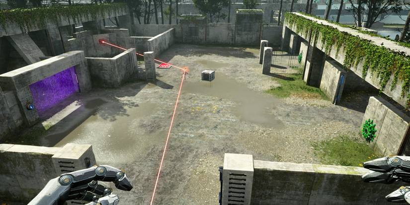 Looking down at a stage from an elevated height