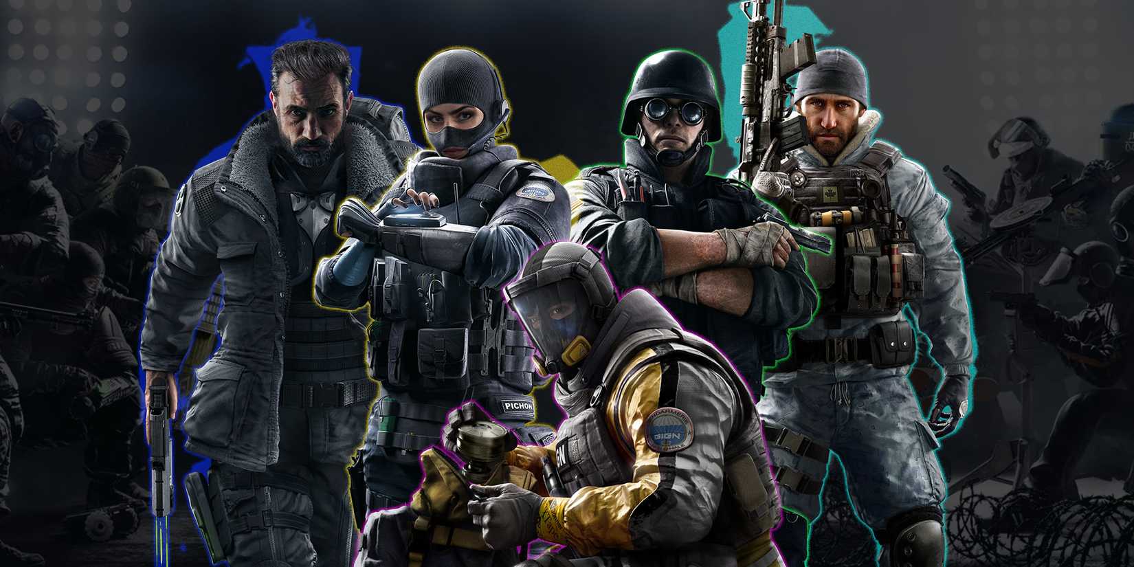 Thermite, Twitch, Lion, Zero, Buck in Rainbow Six Siege