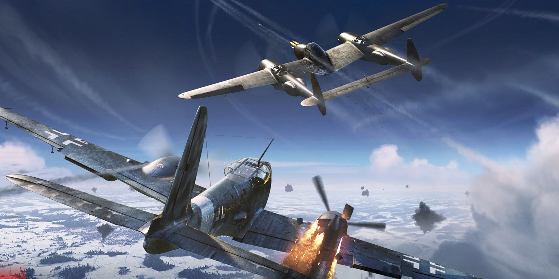 Two planes flying above the clouds in War Thunder