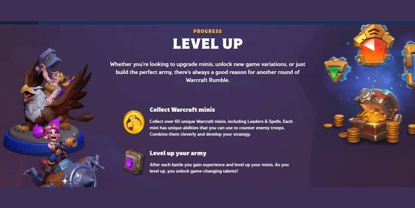 warcraft rumble progress and level up.