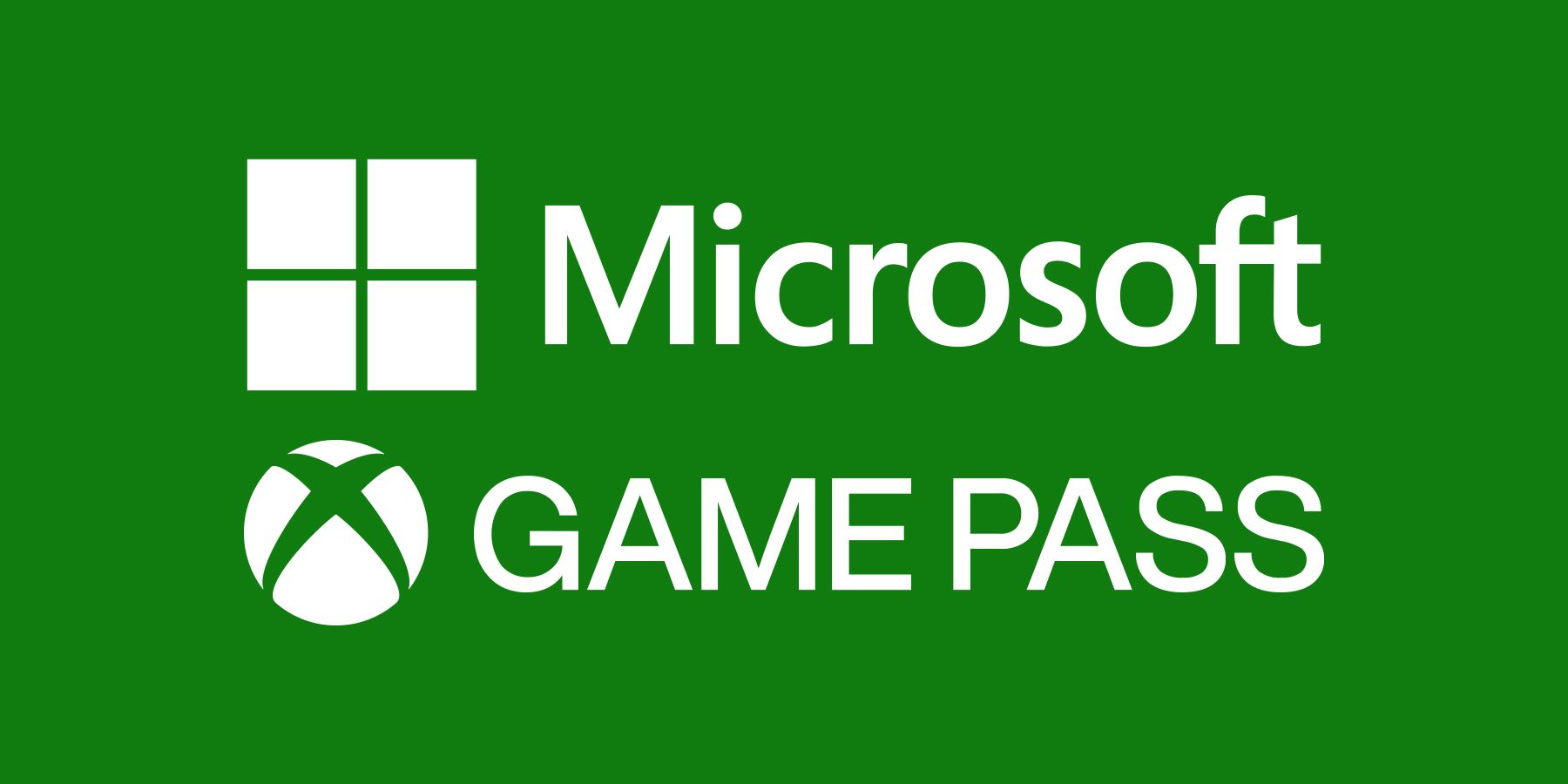 Logotipos brancos do Microsoft Xbox Game Pass com fundo verde escuro