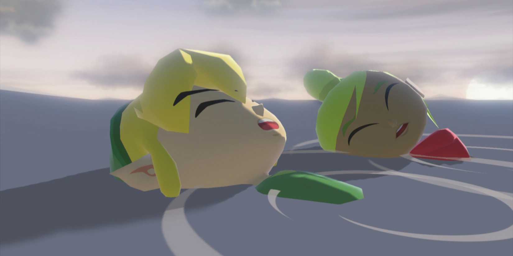 Link and Tetra floating in the ocean