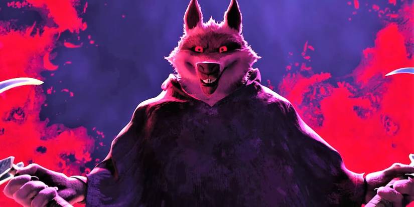 The Wolf holding scythes and smiling