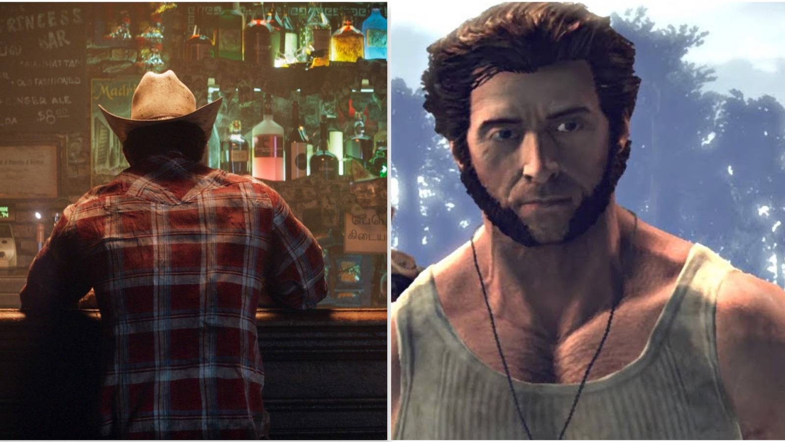Wolverine at a bar drinking in Marvel’s Wolverine and Wolverine in X-Men Origins Wolverine